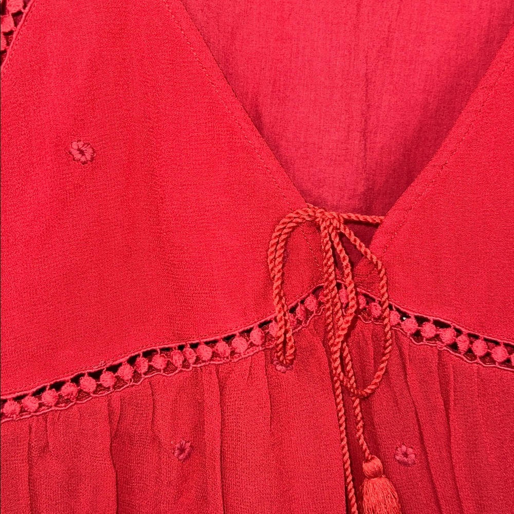 Sezane Brick Red Peasant Bohemian Long Sleeve Blouse Size 36/4 - Picture 6 of 12